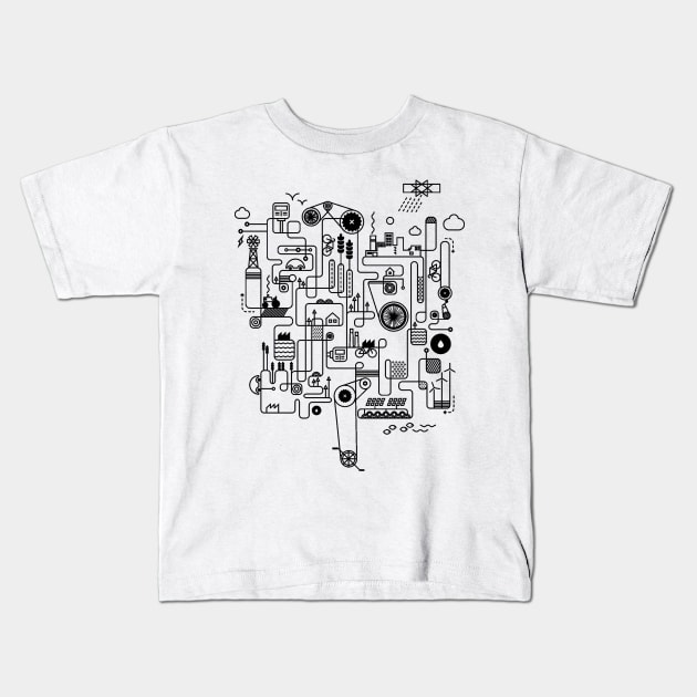 Rube Goldberg Machine Engineering Blueprint Black Kids T-Shirt by Auto-Prints